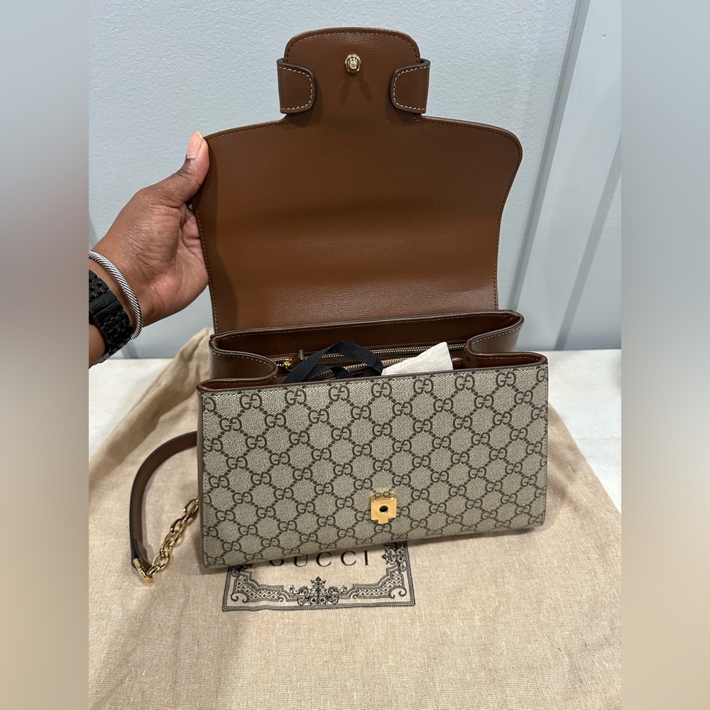 Gucci GG Supreme Monogram Calfskin Medium Horsebit 1955 Top Handle Bag - Picture 5 of 17